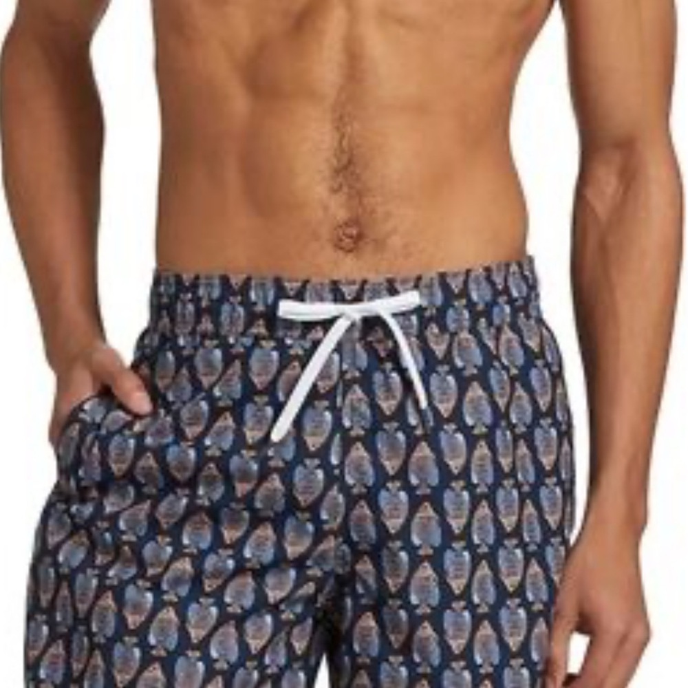NWT Saks Fifth Avenue Black Label Blue and White Swim Trunks